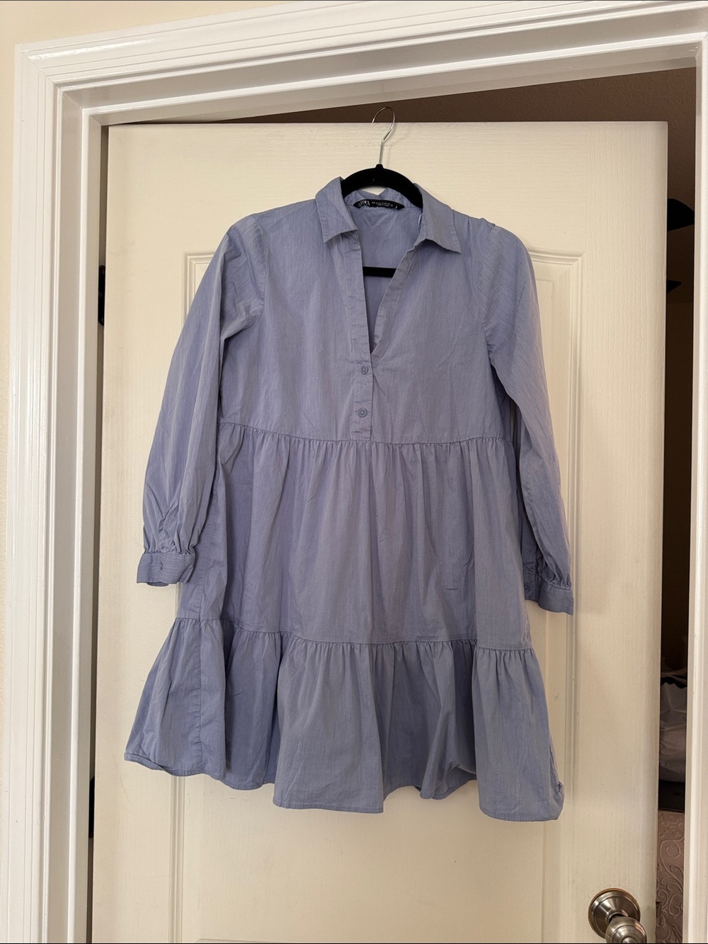 Zara Light blue Tiered Long-Sleeve Dress